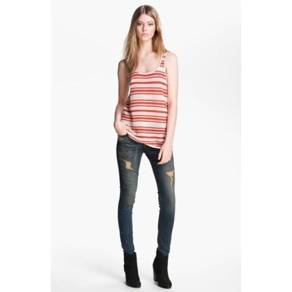 rag & bone Kathie XS Red White Stripe Cotton Open Stitch Knit Tank Top - Picture 5 of 5